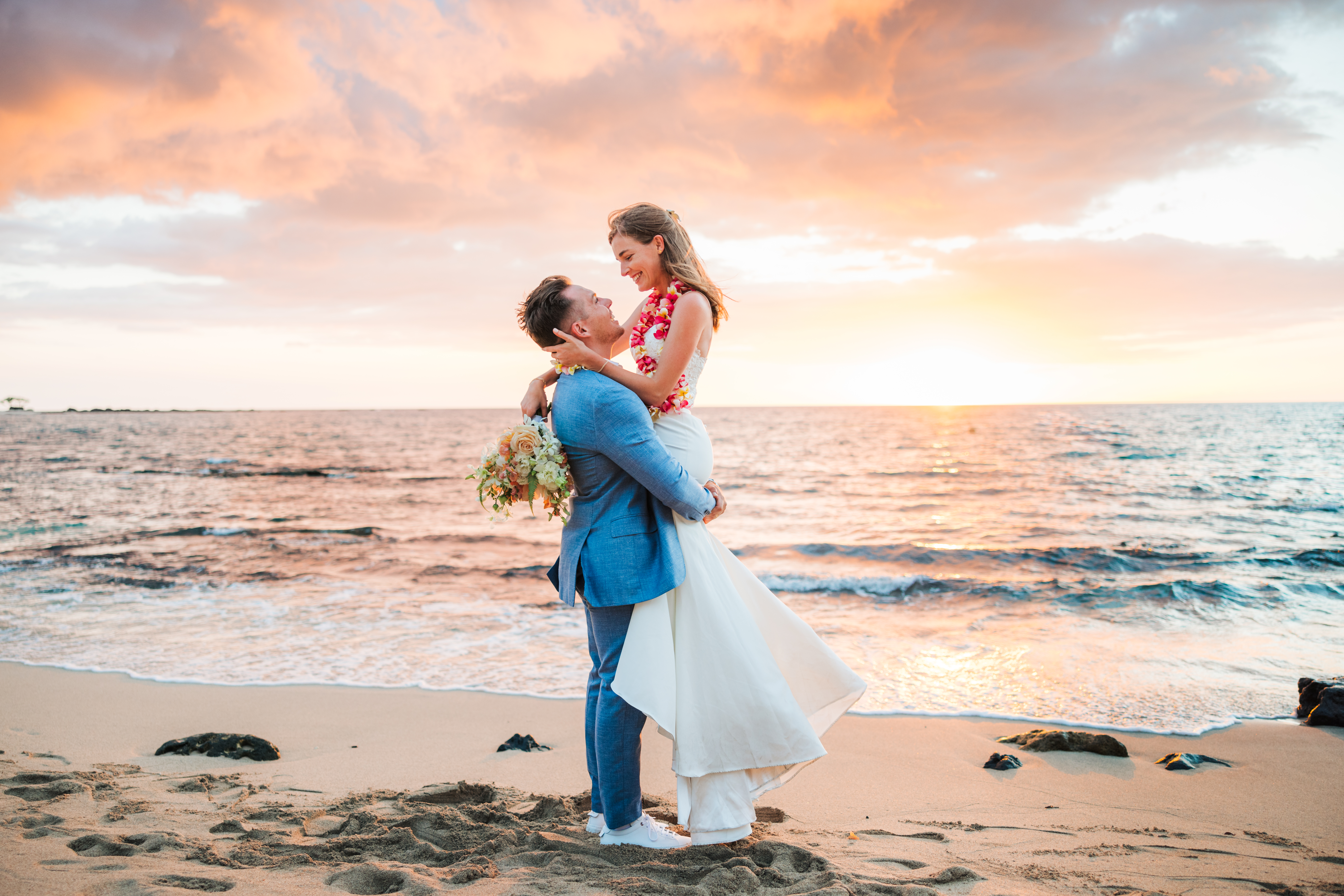 Couple on beach after their Big Island Elopement