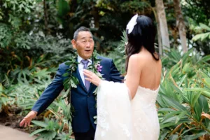 Father's first look with his daughter on wedding day