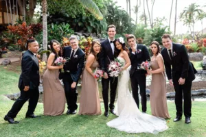 Wedding Party by waterfall at Fairmont Orchid wedding