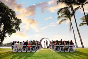 Turtle Pointe at Fairmont Orchid set up for wedding with Big Island Officiant