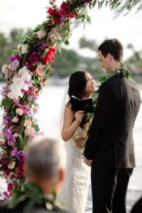 Bride reads personal vows to groom at her Fairmont Orchid wedding